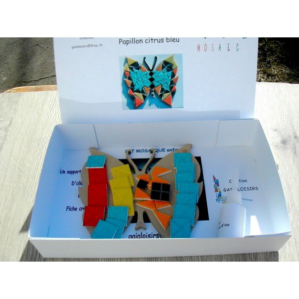 DIY Coffret kit mosaïque enfant 4/10 ans "Papillon CITRUS bleu"